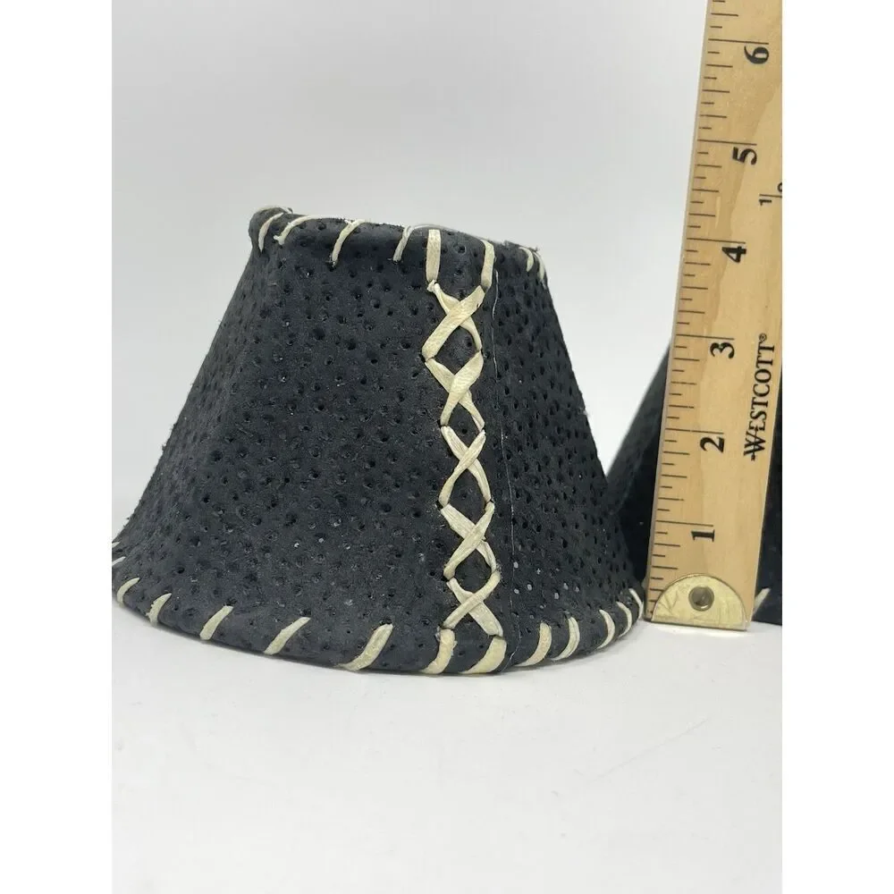 Western Leather Pigskin Suede Chandelier Sconce Lamp Shade 6x4” Black Set Of 3